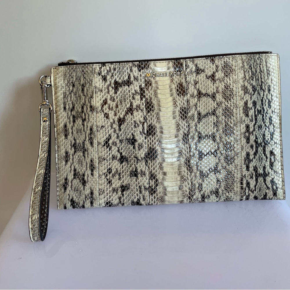 Michael Kors Jet Set Travel Clutch Wristlet Leather Snakeskin Print